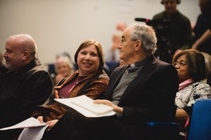 keynote speaker Fr Michael Czerny with Sarah Teather