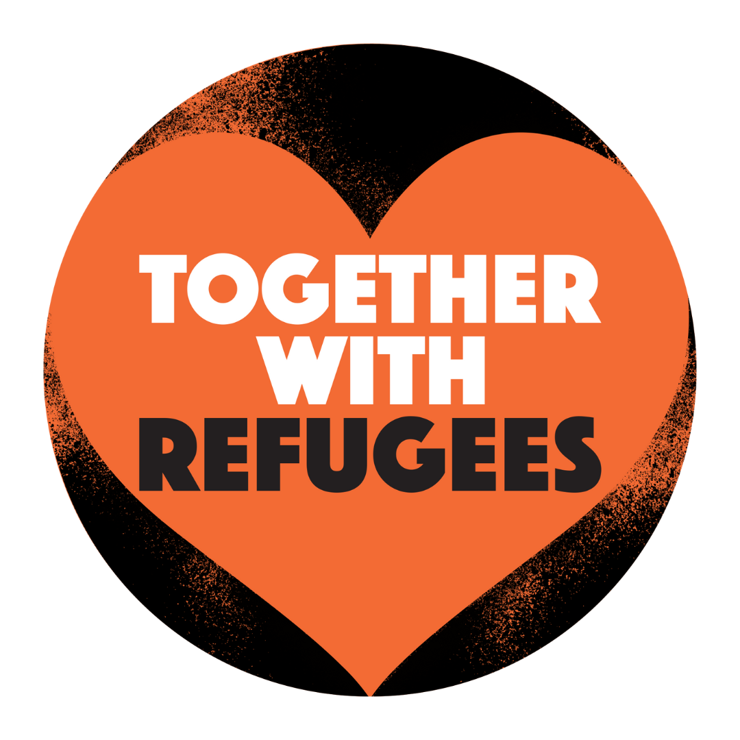 Together with refugees written in and orange heart